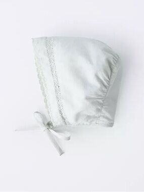 Zara Light Gray Lace Trim Baby Bonnet